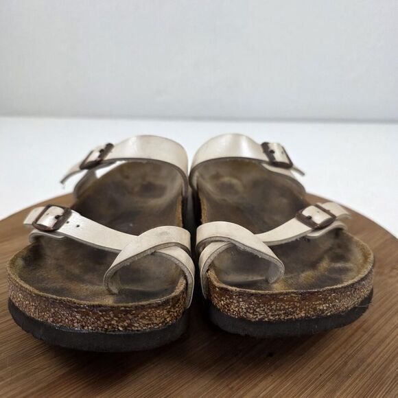 Birkenstock Mayari Shoes Womens Size 38 US 7 Sandals Silver Leather Cork Comfort - Picture 4 of 11